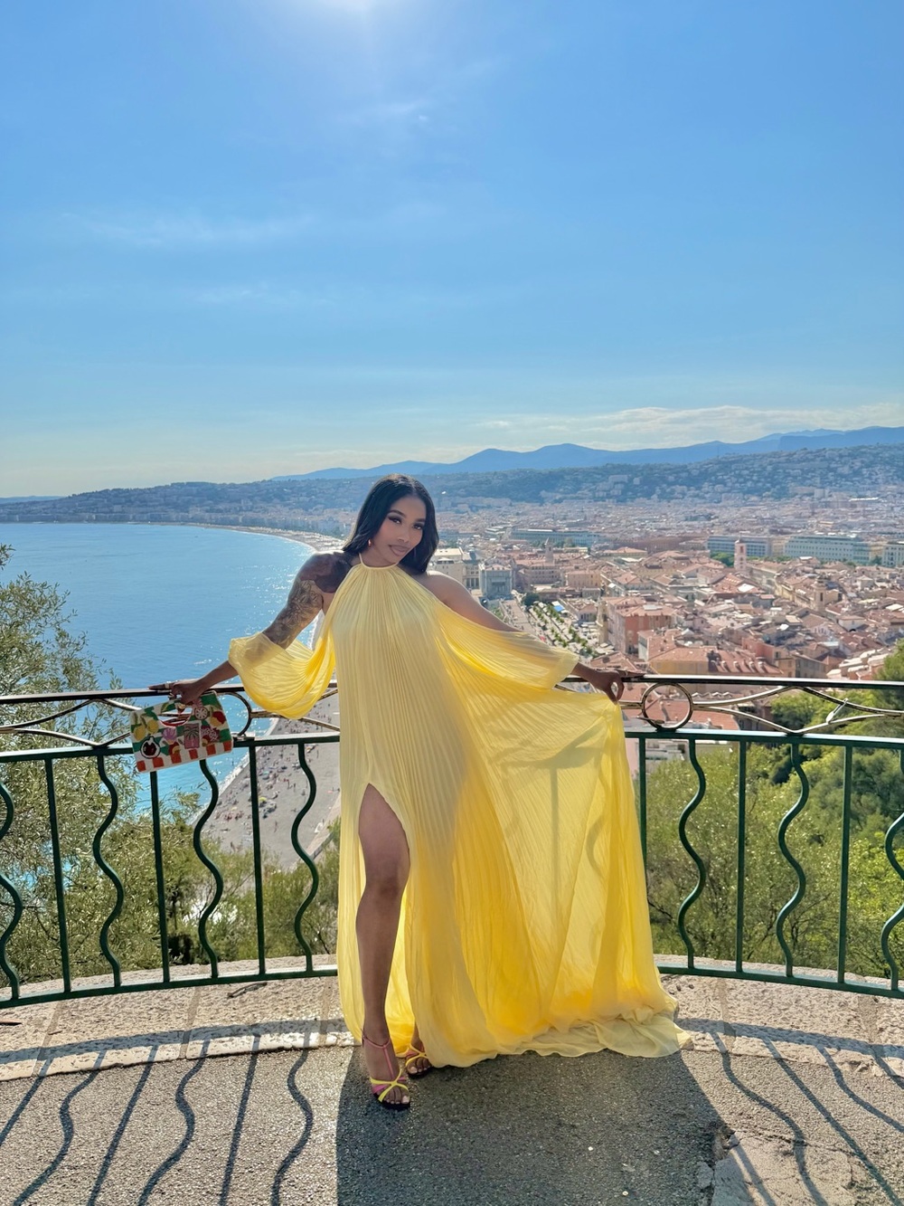 Flowing Yellow Chiffon Pleated Gown
